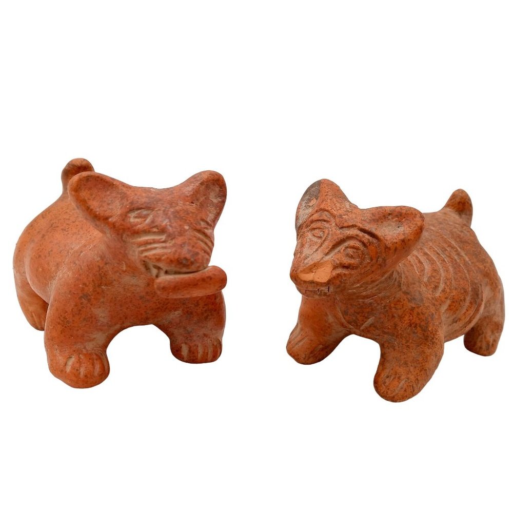 Pair Dogs Tonala Style Vintage Figurines Folk Art Pottery READ